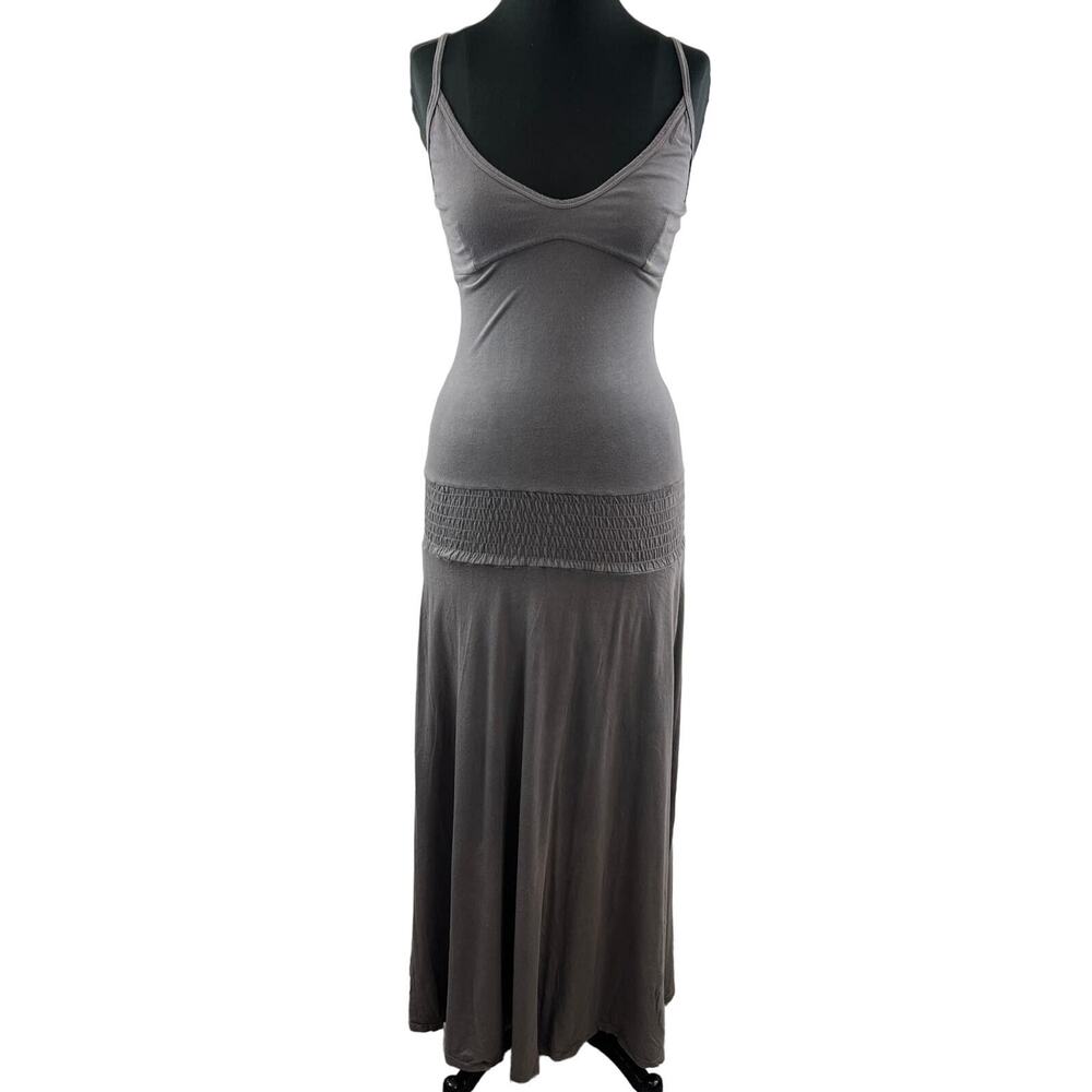 ENZA COSTA Gray Maxi Dress Cotton Smocked Waist V-Neck Classic Formal Size XS